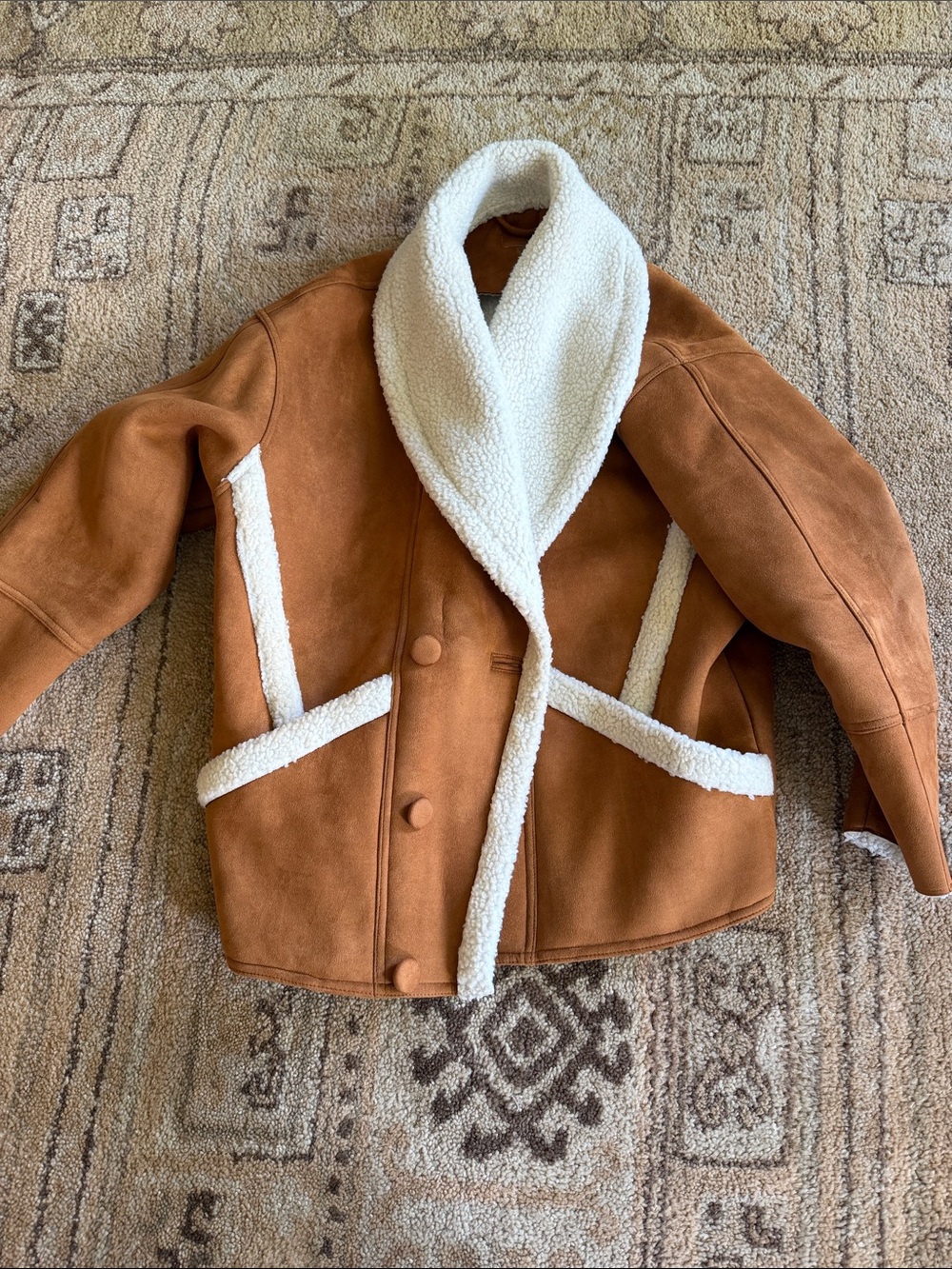 Mother Tan Sherpa-Trim Jacket